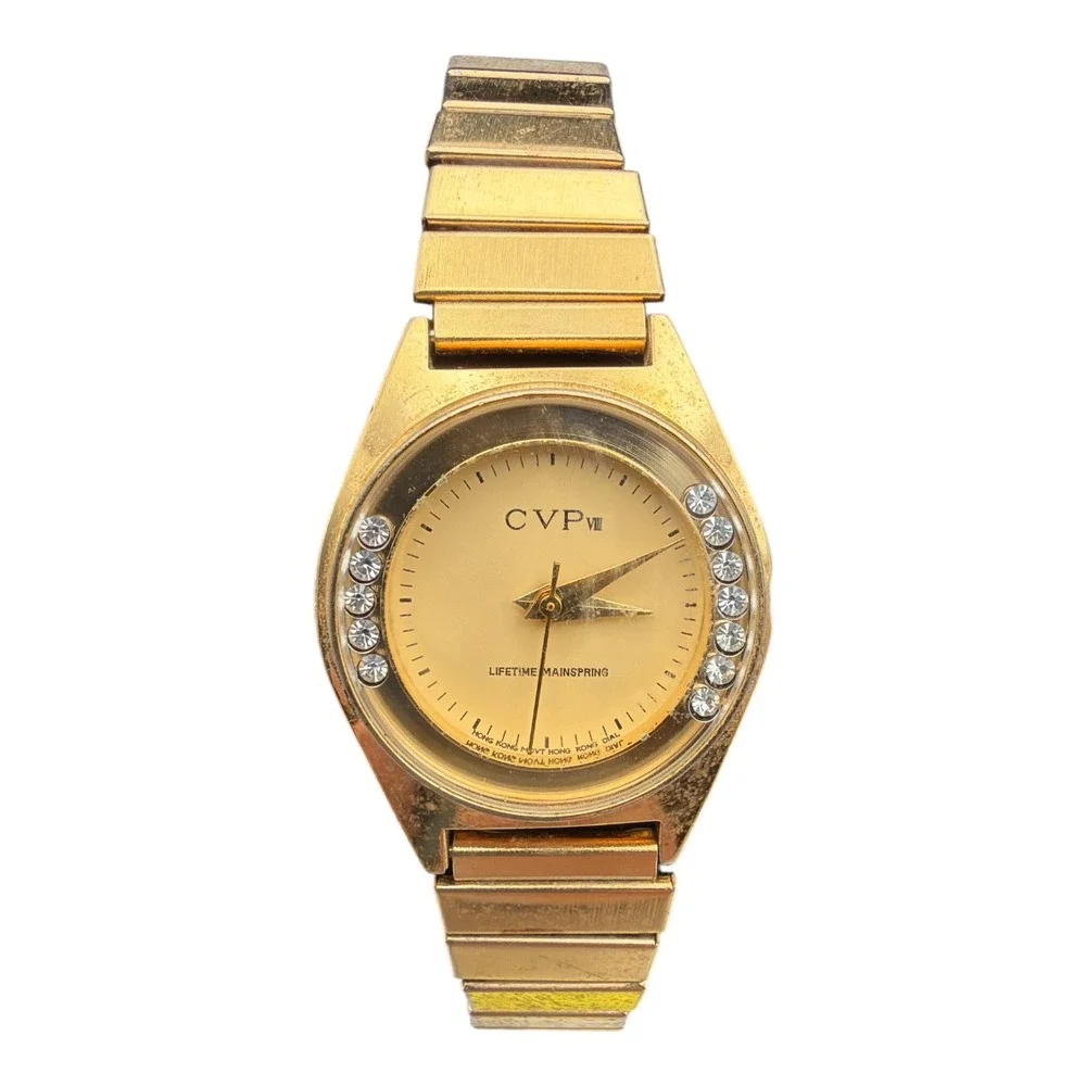 CVP VIII Lifetime Mainspring Analog Watch Crystals Gold Tone Stretch Untested